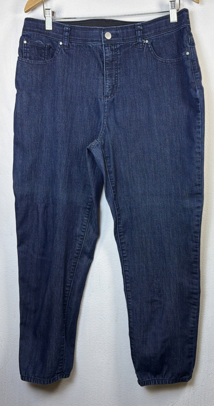 Chico's 2 women's Large 12 14 Fabulously Slimming Dark Blue Jeans Zipper Pockets